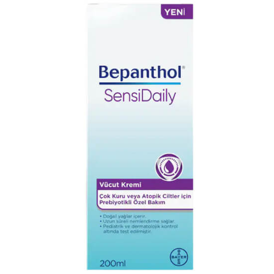 Bepanthol Sensi Daily Vücut Kremi 200 ml doğal yağlar içeren günlük nemlendirici koruyucu parfüm renklendirici içermez- 1