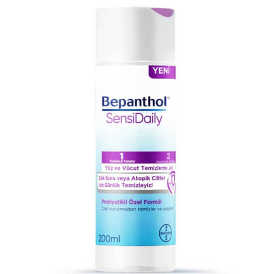 Bepanthol Sensidaily yüz ve vücut temizleme jeli 200 ml pH 5.5 prebiyotik Provitamin B5 içeren hassas cilt jeli- 1