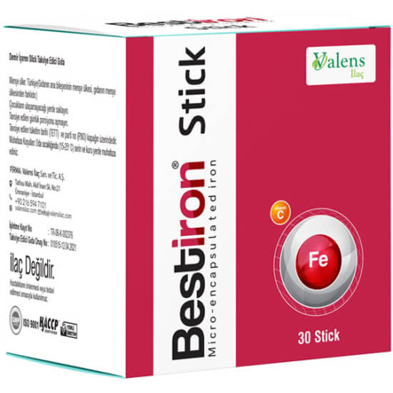 Bestiron Stick 30 adet demir takviyesi stick kutusu Ferrik Prifosfat ahududu aromalı gıda takviyesi- 1