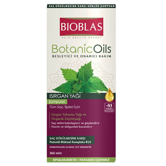 Bioblas Botanic Oils ısırgan yağı tohumu ve organik zeytinyağlı şampuan 360 ml ince telli saçlara hacim dolgunluk- 1