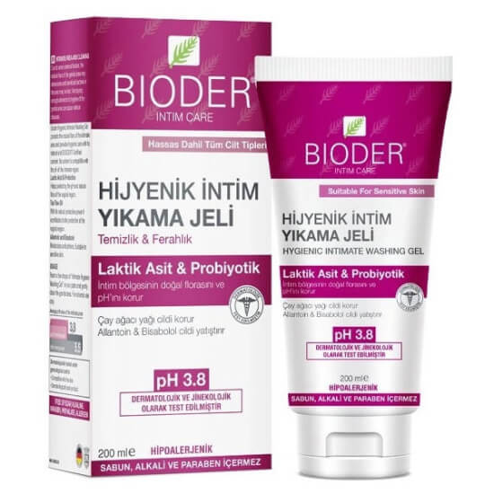 Bioder Hijyenik İntim Yıkama Jeli 200 ml Ecocert sertifikalı laktik asit probiyotik çay ağacı yağı içeren jel- 1