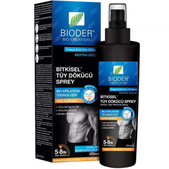 Bioder erkek tüy dökücü sprey 175 ml bitkisel ekstreli hassas ciltlere uygun kısa tüylere etkili arındırır nemlendirir- 1