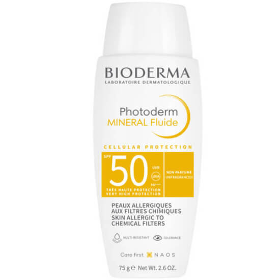 Bioderma Photoderm Mineral Fluide SPF 50 75 gr %100 mineral filtreli ultra hafif güneş koruyucu hassas atopi eğilimli cilt- 1