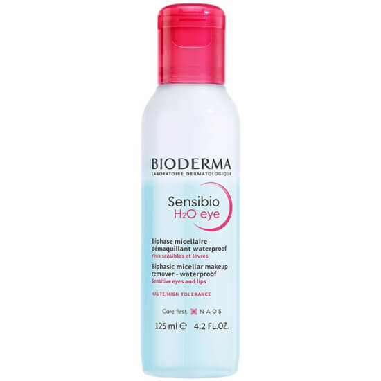 Bioderma Sensibio H2O Eye 125 ml çift fazlı misel temizleyici, hassas göz ve dudak için suya dayanıklı makyaj çıkarır, Provitamin B5- 1
