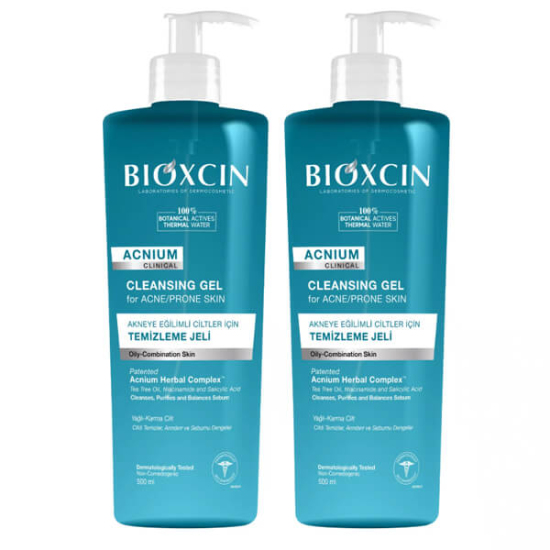 Bioxcin Acnium sebum dengeleyici yüz yıkama jeli 500 ml 2'li, niacinamide ve termal su, yağlı karma cilt- 1
