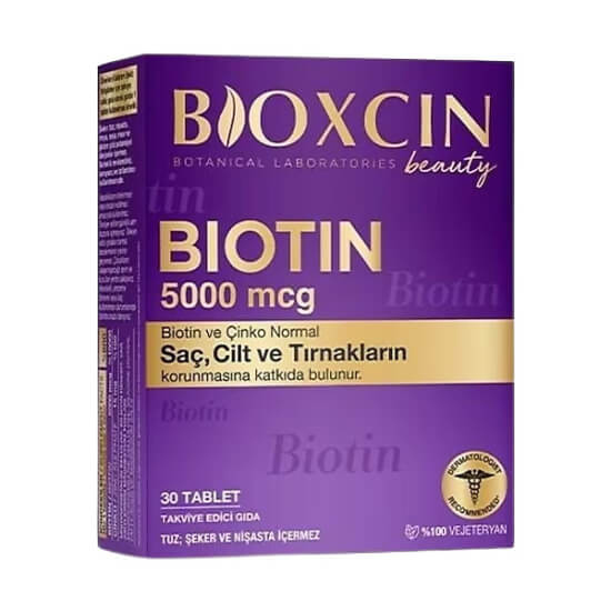 Bioxcin Biotin 5000 mcg 30 tablet takviye edici gıda, 15 mg çinko sülfat içeren yetişkinler için günde 1 tablet- 1