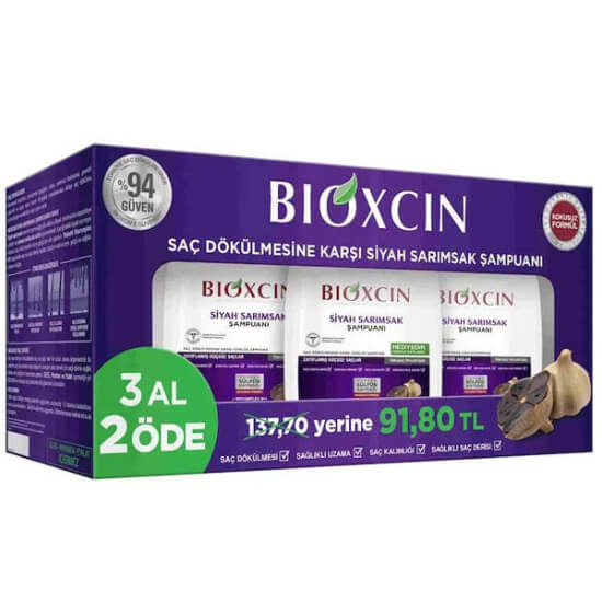 Bioxcin Siyah Sarımsak Şampuanı 3x300 ml, %100 siyah sarımsak ekstresi, Biocomplex B11, dökülme karşıtı- 1