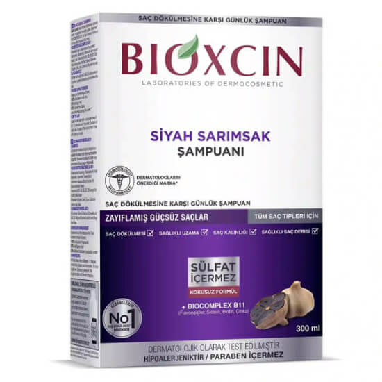 Bioxcin Siyah Sarımsak Şampuanı 300 ml siyah sarımsak ekstresi A B1 B2 B5 B9 vitaminli dökülme karşıtı saç bakım şampuanı- 1