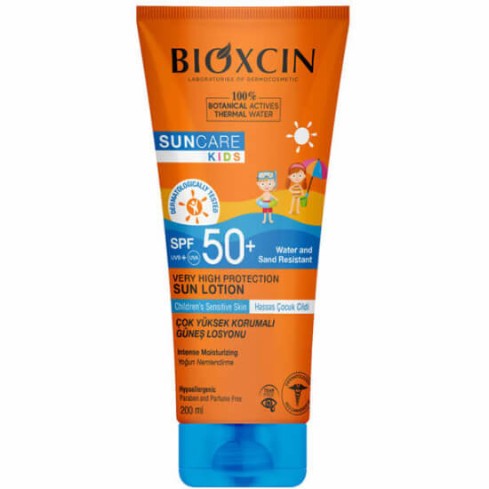 Bioxcin Suncare Kids SPF50 200 ml çocuk güneş losyonu UVA UVB yüksek koruma suya kuma dayanıklı parfümsüz- 1