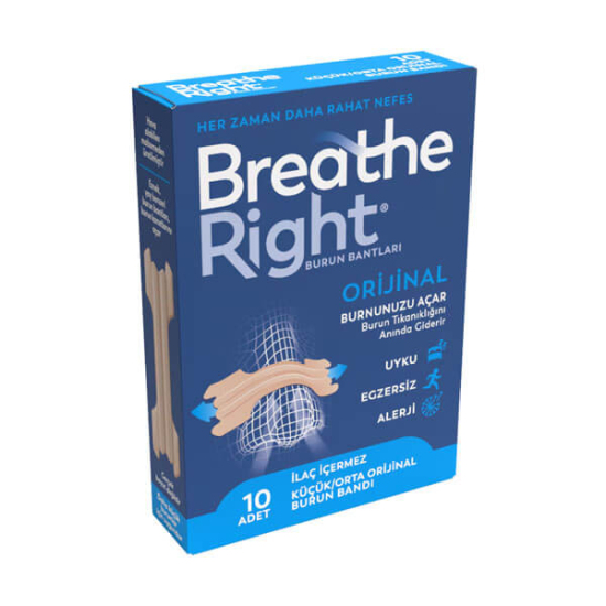  Breathe Right Orijinal Küçük Orta Boy Burun Bandı 10 Adet - 1