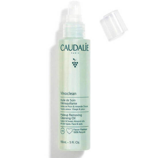 Caudalie Vinoclean makyaj temizleme yağı 150 ml pompalı şişe, sütlü yağ formu; üzüm çekirdeği, tatlı badem, hint yağı- 1