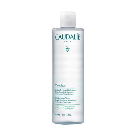 Caudalie Vinoclean Tonik 400 ml organik gül suyu ve Vinolevure içeren alkolsüz vegan yüz toniği şişesi- 1