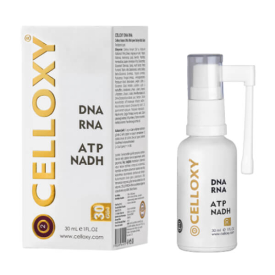 Celloxy DNA RNA Damla 30 ml sıvı sprey cam şişe 180 sprey 120 mg DNA 15 mg RNA 10 mg NADH 10 mg ATP- 1
