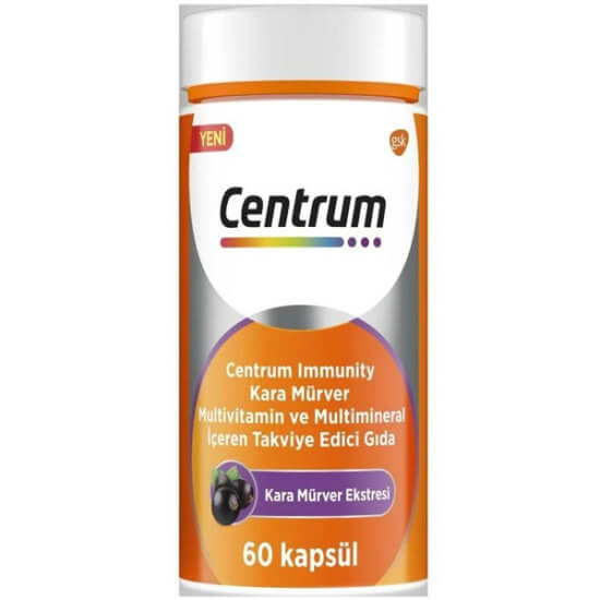 Centrum Immunity 60 kapsül takviye, 2 kapsülde C vitamini 750 mg, çinko 10 mg, D3 10 µg, kara mürver- 1