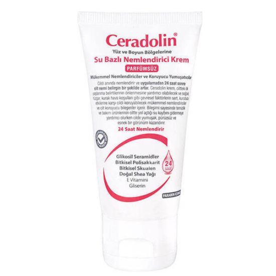 Ceradolin parfümsüz su bazlı nemlendirici krem 50 ml, shea yağı ve E vitamini içerikli, kuru ciltlere günlük bakım- 1
