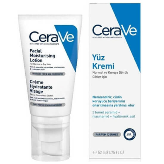 CeraVe Facial Moisturising Lotion 52 ml nemlendirici yüz losyonu, normal-kuru cilt, seramid 1 3 6-II, HA, niasinamid- 1