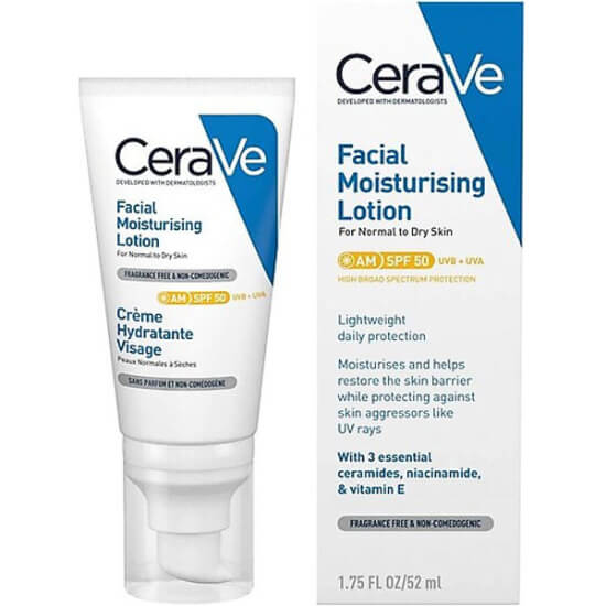 CeraVe Facial Moisturising Lotion SPF 50 52 ml yüz nemlendirici losyon, UV koruma, normal-kuru cilt, parfümsüz, komedojenik değil- 1