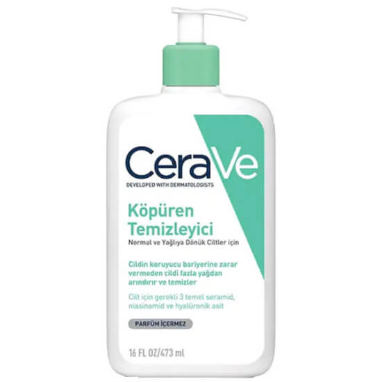 CeraVe Foaming Cleanser 473 ml köpüren jel temizleyici şişe, 3 seramid, niasinamid B3 ve hyalüronik asit içerir- 1