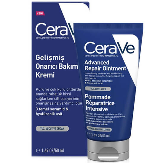 CeraVe Gelişmiş Onarıcı Bakım Kremi 50 ml hyaluronik asit ve seramid içerikli kuru çok kuru cilt yüz vücut dudak- 1