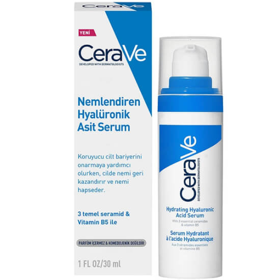 CeraVe Nemlendiren Hyalüronik Asit Serum 30 ml, 3 temel seramid ve Vitamin B5 içeren yoğun nemlendirici serum- 1