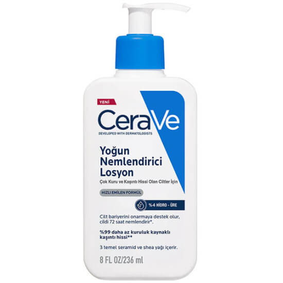 CeraVe Yoğun Nemlendirici Losyon 236 ml pompalı şişe, kuru ciltler için 3 esansiyel seramid ve hyaluronik asit- 1