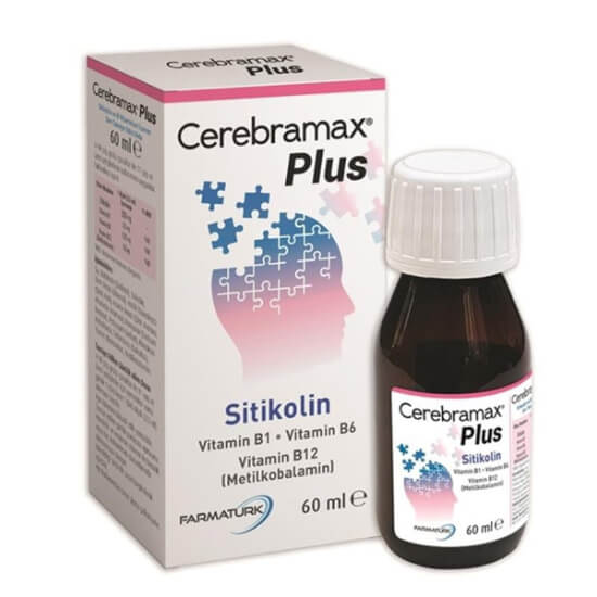 Cerebramax Plus şurup 60 ml takviye, 250 mg sitikolin, B6 0.25 mg, B1 0.2 mg, B12 0.5 mcg- 1