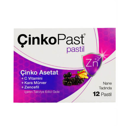 Çinkopast nane zencefil kara mürver aromalı pastil 12li C vitamini 60 mg çinko 7,5 mg içeren takviye- 1