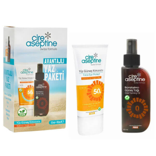  Cire Aseptine Avantajlı Yaz Paketi Yüz Güneş Koruyucu Spf 50 Karma ve Yağlı Ciltler 50ml ve Bronzlaştırıcı Güneş Yağı 90ml - 1