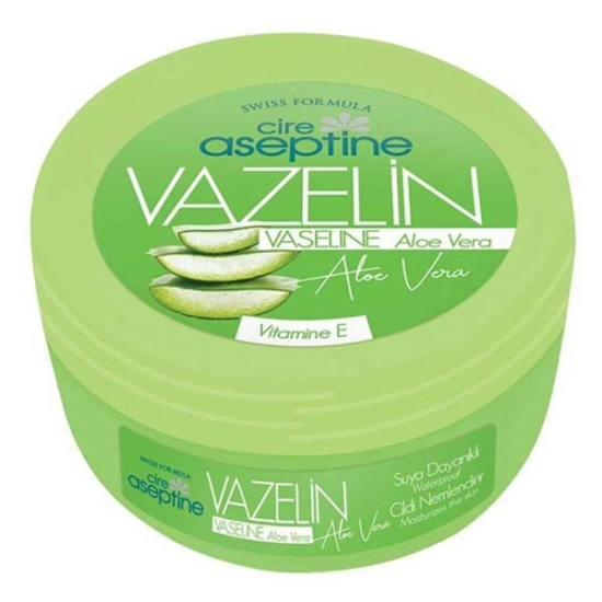 Cire Aseptine Vazelin Aloe Vera 150 ml kavanoz, aloe vera özlü vazelin, E vitamini destekli nemlendirici etki- 1