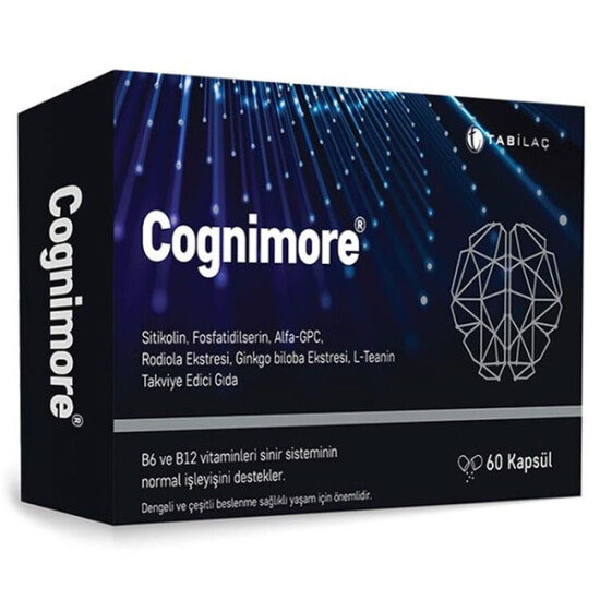 Cognimore 60 kapsül takviye kutusu sitikolin 125 mg fosfatidilserin 125 mg alfa-GPC ginkgo biloba içeren ürün- 1
