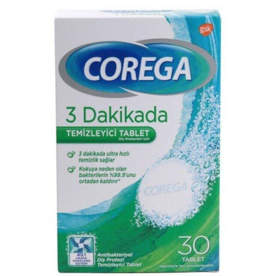 Corega diş protezi temizleyici 30 tablet kutusu, protezler için 3 dakikada hızlı derinlemesine temizlik- 1