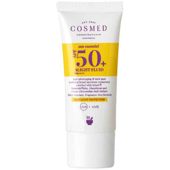Cosmed Sun Essential SPF 50 Alight Fluid 30 ml lekeli ciltlere uygun UVA UVB ve görünür ışık korumalı organik filtreli- 1
