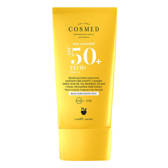Cosmed Sun Essential SPF 50 Fluid 50 ml güneş kremi, tüm cilt tipleri için suya dayanıklı UVA UVB ve görünür ışık koruma- 1