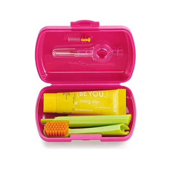  Curaprox Travel Set Diş Fırçası Diş Arası Fırça Diş Macunu 10 ml Kırmızı - 1