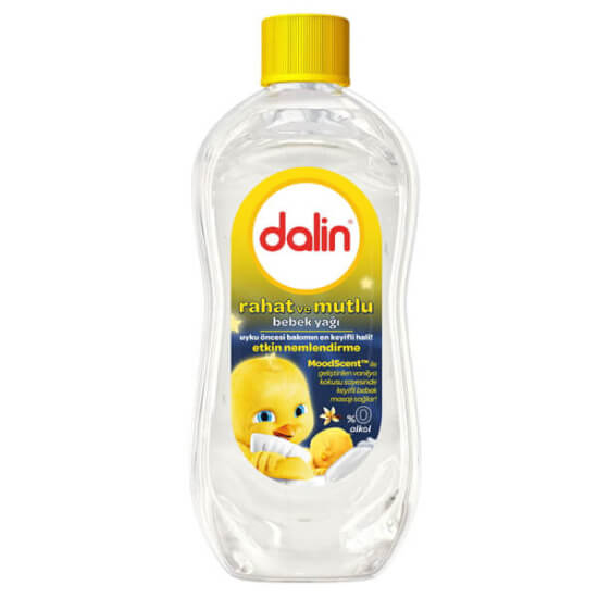 Dalin Bebe Yağı Rahat ve Mutlu 300 ml vanilya kokulu bebek yağı hassas cilt nemlendirici paraben boya alkol içermez- 1