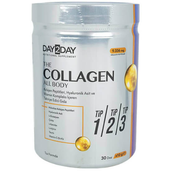 Day2Day Collagen All Body 300 gr toz kolajen Tip 1-2-3 peptitleri C vitamini 250 mg hyaluronik asit 100 mg- 1