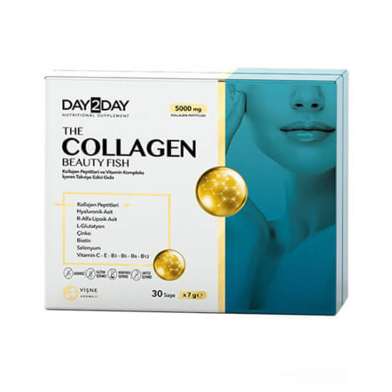 Day2day The Collagen Beauty Fish 30 saşe vişne aromalı 5000 mg balık kolajen peptit 250 mg C vitamini 100 mg hyaluronik asit- 1