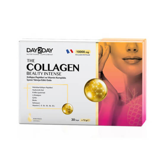 Day2Day Collagen Beauty Intense ananas aromalı 30 saşe, 10000 mg kolajen peptit, 250 mg C vitamini, 100 mg hyaluronik asit- 1