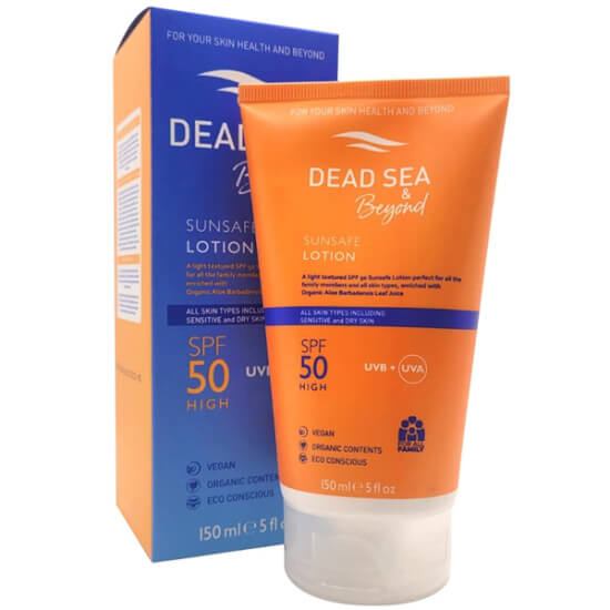 Dead Sea Beyond Sunsafe Lotion SPF50 150 ml güneş losyonu, Aloe Vera susam yağı shea yağı içerir, UVA UVB koruma- 1
