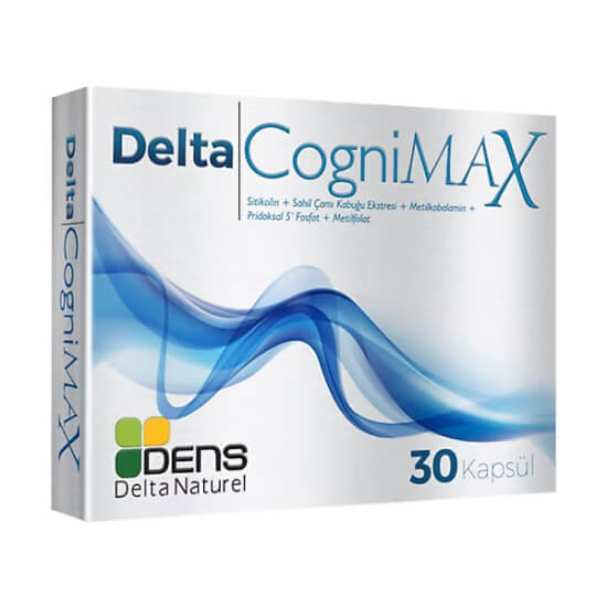 Delta Cognimax 30 kapsül takviye, 250 mg sitikolin, 60 mg C vitamini, 80 mg sahil çamı kabuğu ekstresi içeren kutu- 1