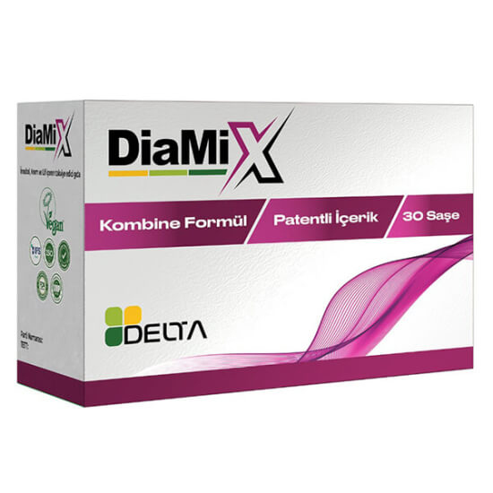 Delta Diamix 30 saşe takviye; miyoinositol D-kiro-inositol B6 B9 krom tarçın ekstresi ve lif içeren toz- 1