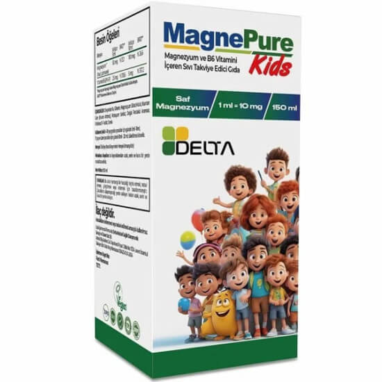 Delta Magnepure Kids 150 ml sıvı gıda takviyesi, çocuklar için saf magnezyum ve B6 vitamini destekli şurup- 1