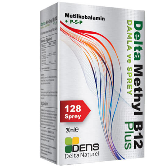 Delta Methyl B12 Plus 20 ml sprey damla metilkobalamin 1000 mcg ve P5P 500 mcg içeren gıda takviyesi şişe kutu- 1
