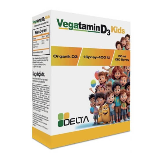 Delta Vegatamin D3 Kids Sprey 20 ml çocuklar için D3 vitamini takviye edici gıda sprey form şişe kutu- 1