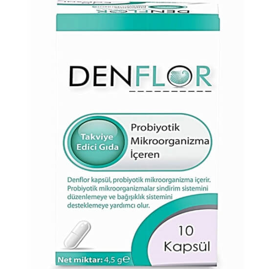 Denflor Probiyotik 10 kapsül 250 mg Saccharomyces boulardii içeren günlük kullanıma uygun probiyotik takviye kutusu- 1