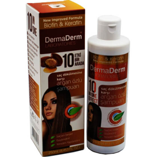 Dermaderm Argan Yağı Özlü Şampuan 250 ml keratin ve biotin içerikli besleyici onarıcı saç güçlendirici şampuan- 1