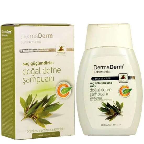 Dermaderm Defne Özlü Şampuan 300 ml güçlendirici, %100 doğal defne yaprak yağı içeren saç dökülmesine karşı bakım şampuanı- 1