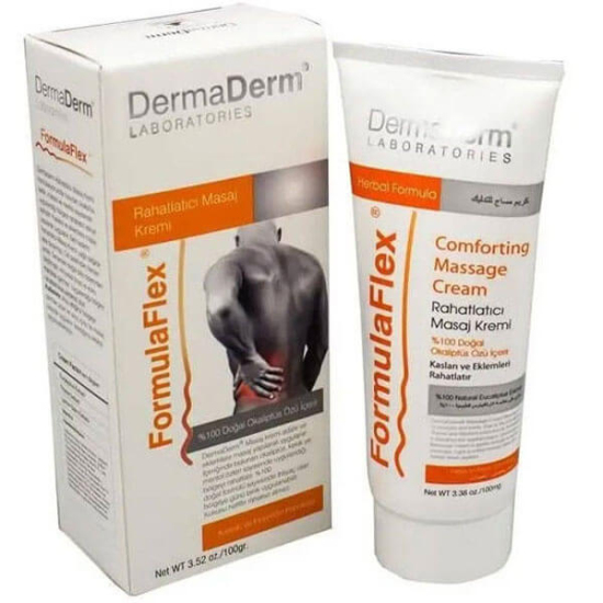 Dermaderm okaliptüs özlü masaj kremi 75 gr tüp ambalaj, uygulanan bölgede ısı hissi ve ferahlık sağlayan krem formu- 1