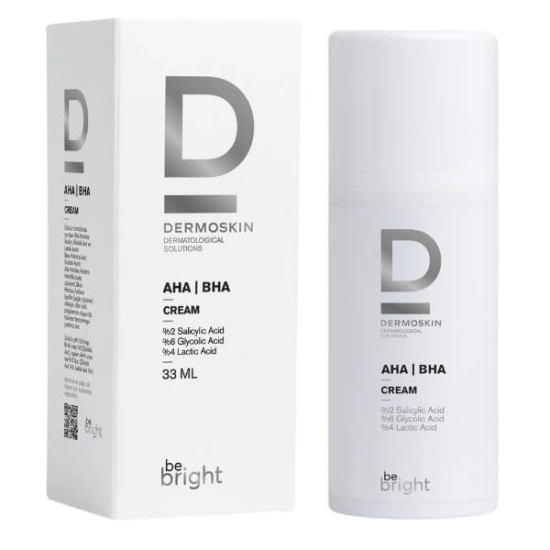 Dermoskin Be Bright AHA BHA Krem 33 ml yüz bakım kremi, %2 salisilik asit, %6 glikolik asit, %4 laktik asit- 1