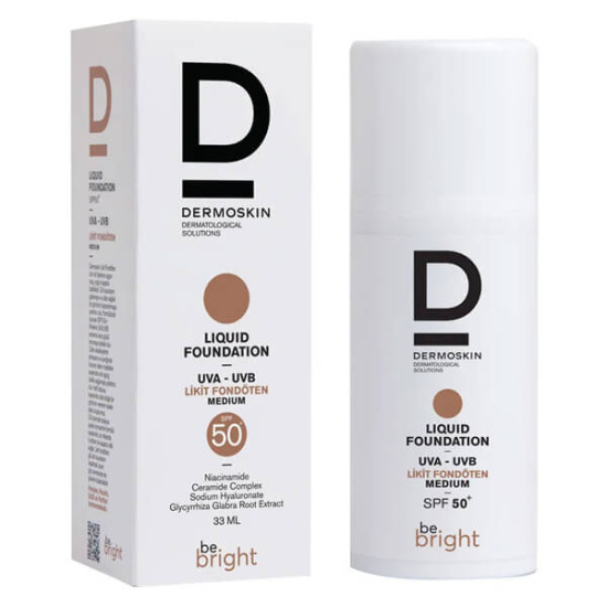 Dermoskin Be Bright SPF50 likit fondöten Medium 33 ml Ceramide Complex niacinamide hyaluronik asit yoğun kapatıcı- 1